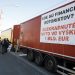 Kamión dočasne blokujúci prejazd na Rožňavskej ulici v Bratislave počas protestu Únie autodopravcov Slovenska (UNAS) za zníženie ceny PHM. Bratislava, 14. február 2022 (Foto: SITA/Branislav Bibel)