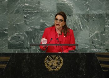 Honduraská prezidentka Xiomara Castrová reční na 77. zasadnutí Valného zhromaždenia OSN v utorok 20. septembra 2022 (Foto: SITA/AP Photo/Jason DeCrow)