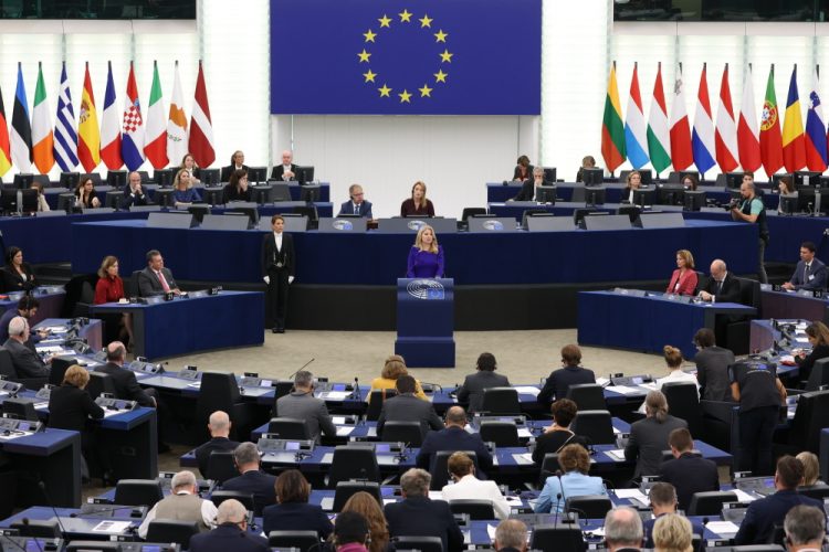 Prezidentka SR Zuzana Čaputová počas prejavu v Európskom parlamente v stredu 19. októbra 2022 v Štrasburgu (Foto: SITA/AP)
