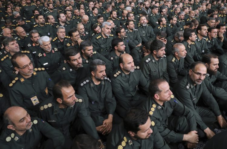 In this picture released by an official website of the office of the Iranian supreme leader, Revolutionary Guard commanders sit during their meeting with Supreme Leader Ayatollah Ali Khamenei in Tehran, Iran, Thursday, Aug. 17, 2023. (Office of the Iranian Supreme Leader via AP)