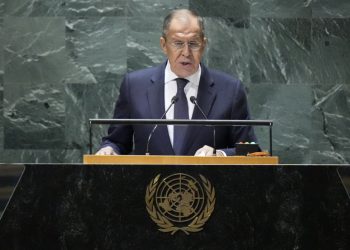 Ruský minister zahraničných vecí Sergej Lavrov reční na 78. zasadnutí Valného zhromaždenia OSN v sobotu 23. septembra 2023 v sídle OSN (Foto: SITA/AP Photo/Mary Altaffer)